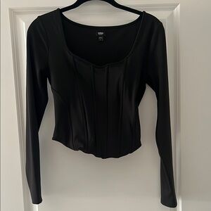 Express Body Contour Black Ribbed Long Sleeve Top